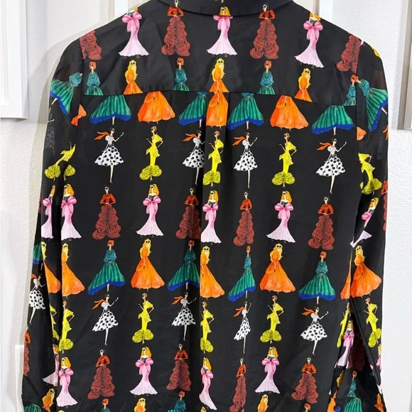 Alice + Olivia Willa Romantic Stace Face Black Shirt Blouse Women Size M - Picture 3 of 7